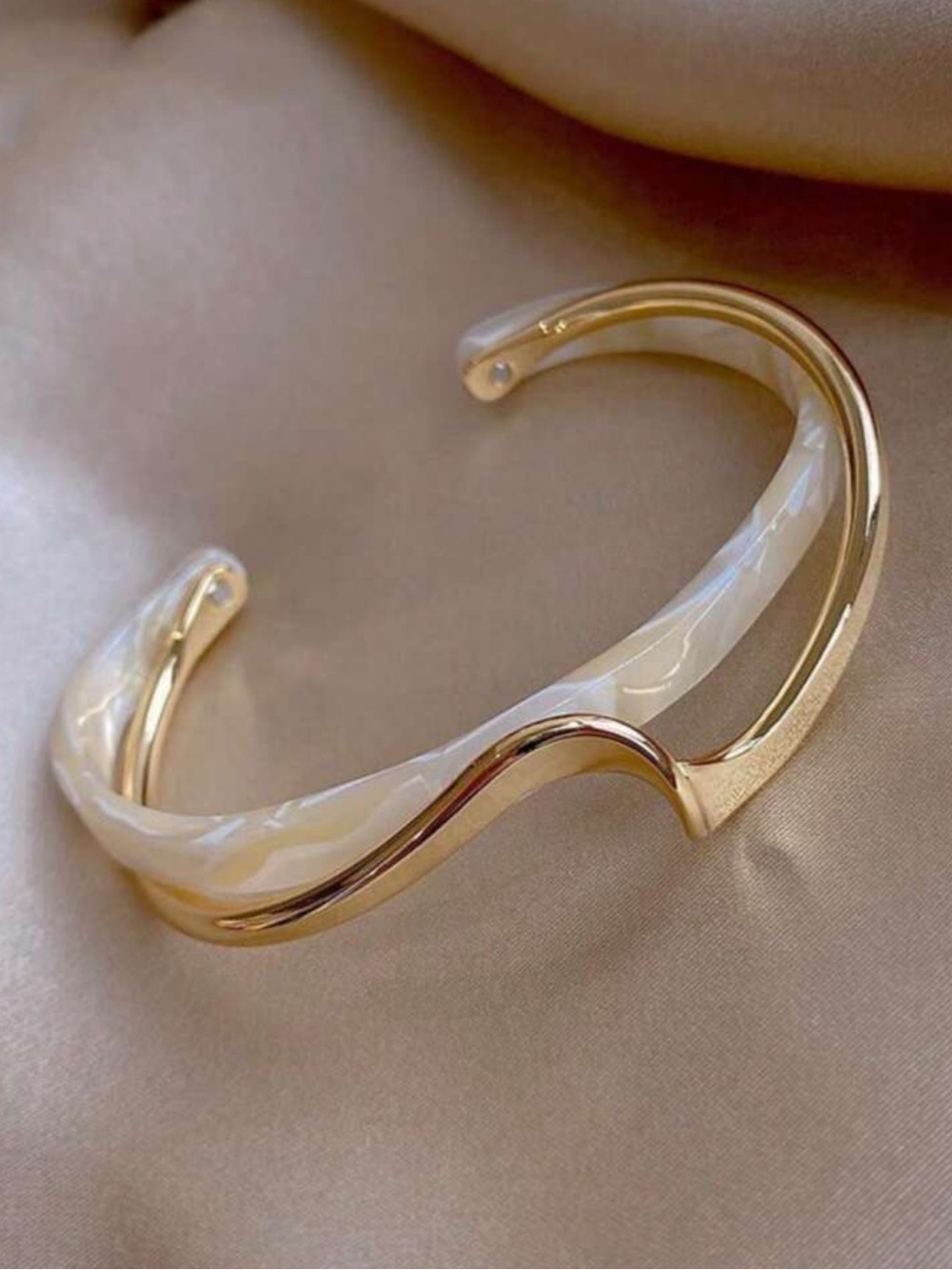 Gold and Cream Wave Cuff Bracelet - Women's Jewelry